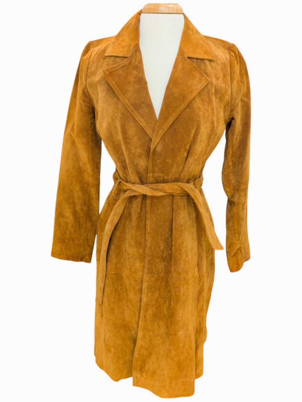Express Tan Suede Trench Coat, Sz S, Tie Closure, 70s Vibe